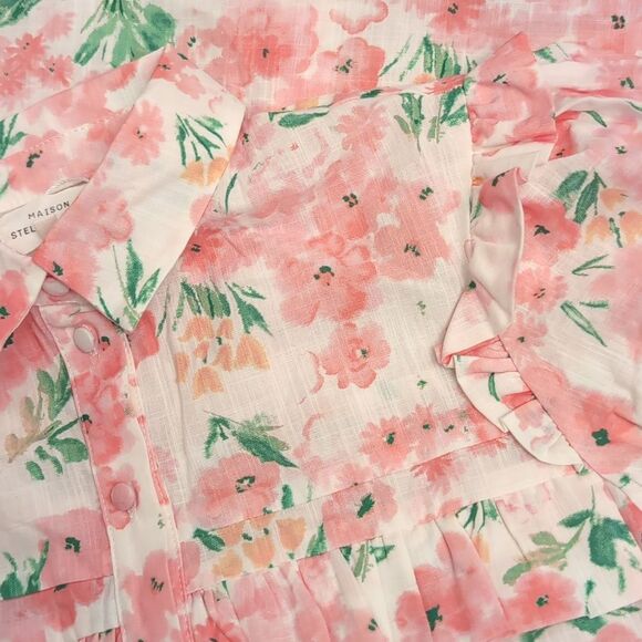 Nwot Floral Watercolor Pink White Button Down Blouse Small Maison Stella - Picture 4 of 7